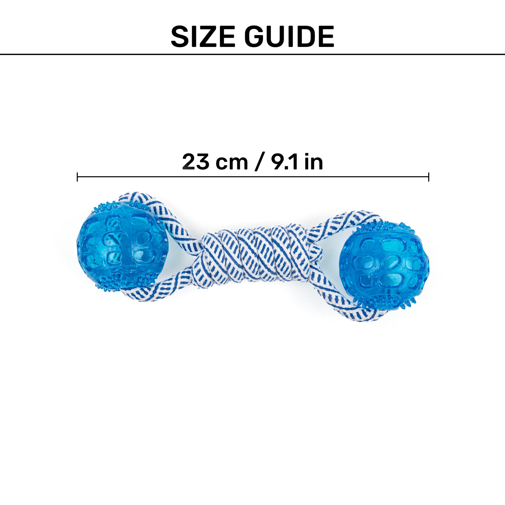TLC Dumbbell With 2 Balls Rope Dog Toy - Navy & White - Heads Up For Tails