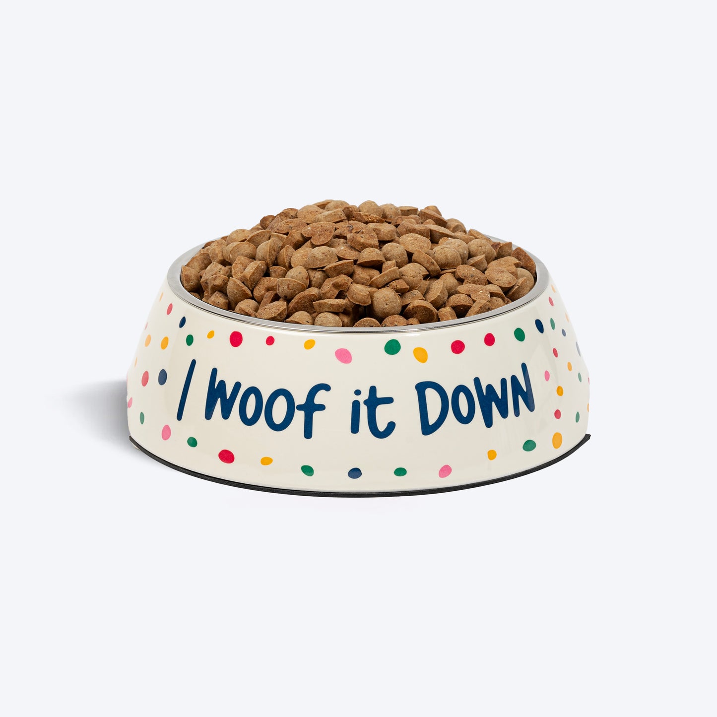 HUFT I Woof It Down Printed Melamine Bowl With Steel Insert For Dog - Beige - Heads Up For Tails
