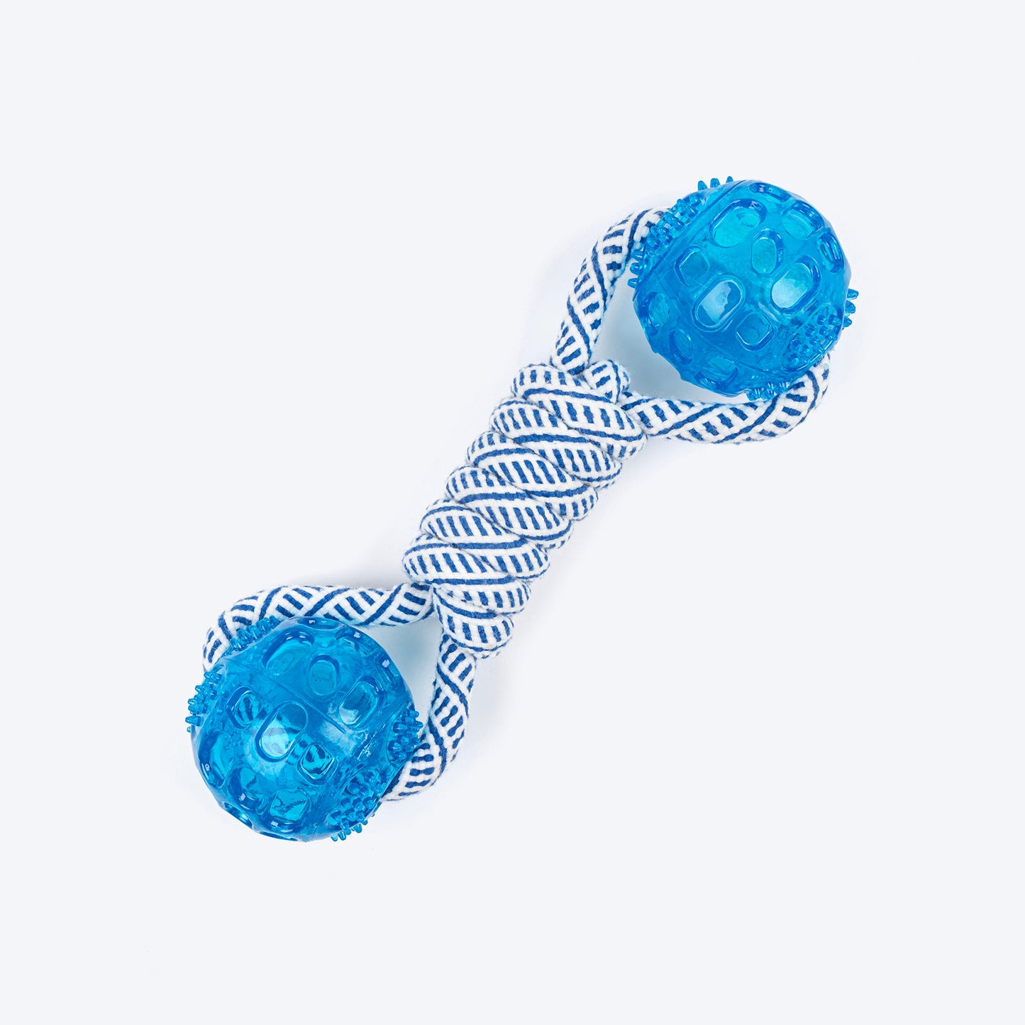TLC Dumbbell With 2 Balls Rope Dog Toy - Navy & White - Heads Up For Tails