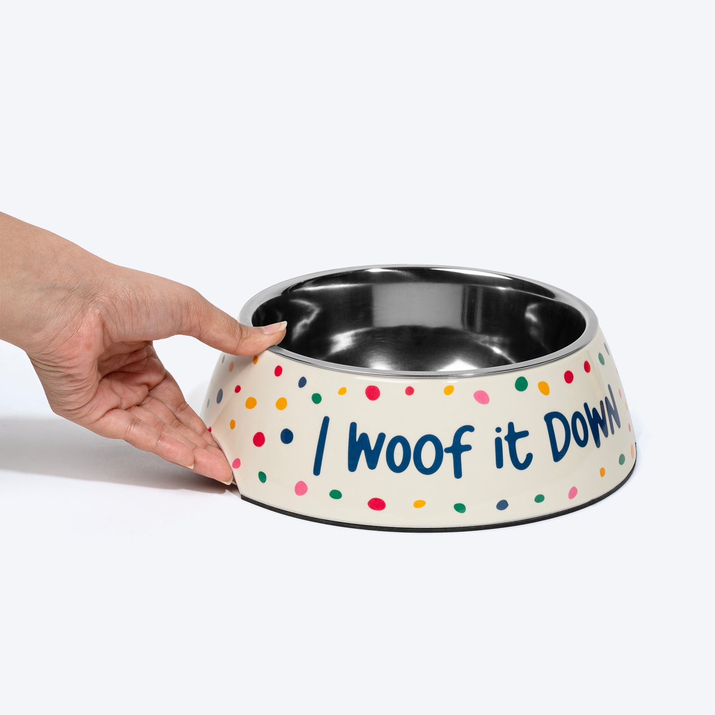 HUFT I Woof It Down Printed Melamine Bowl With Steel Insert For Dog - Beige - Heads Up For Tails