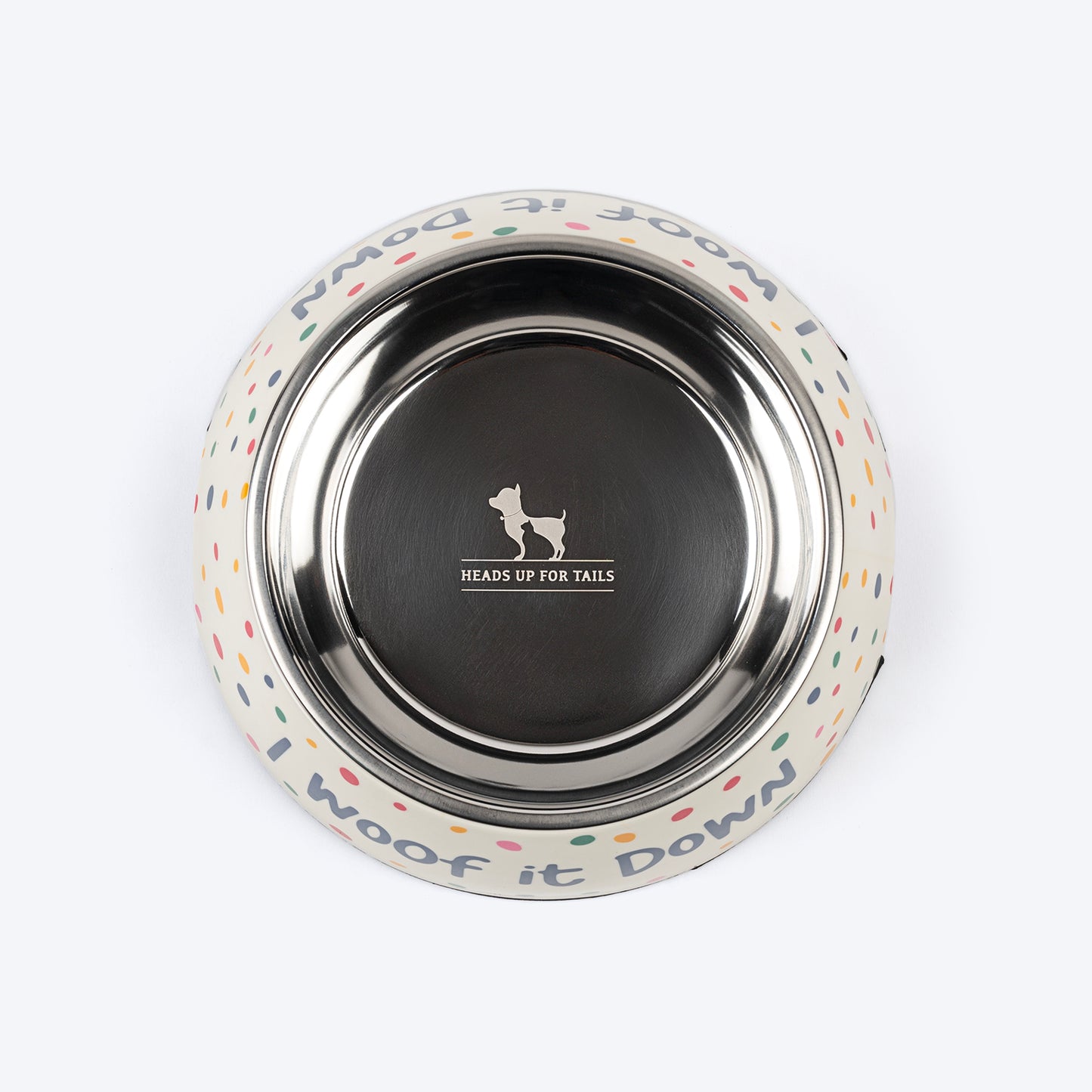 HUFT I Woof It Down Printed Melamine Bowl With Steel Insert For Dog - Beige - Heads Up For Tails