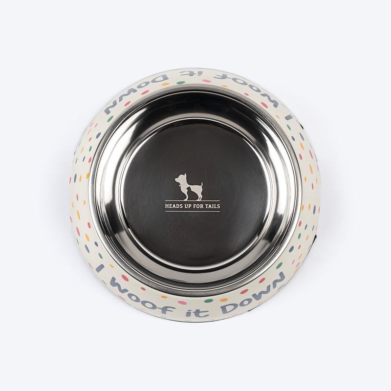 HUFT I Woof It Down Printed Melamine Bowl With Steel Insert For Dog - Beige - Heads Up For Tails