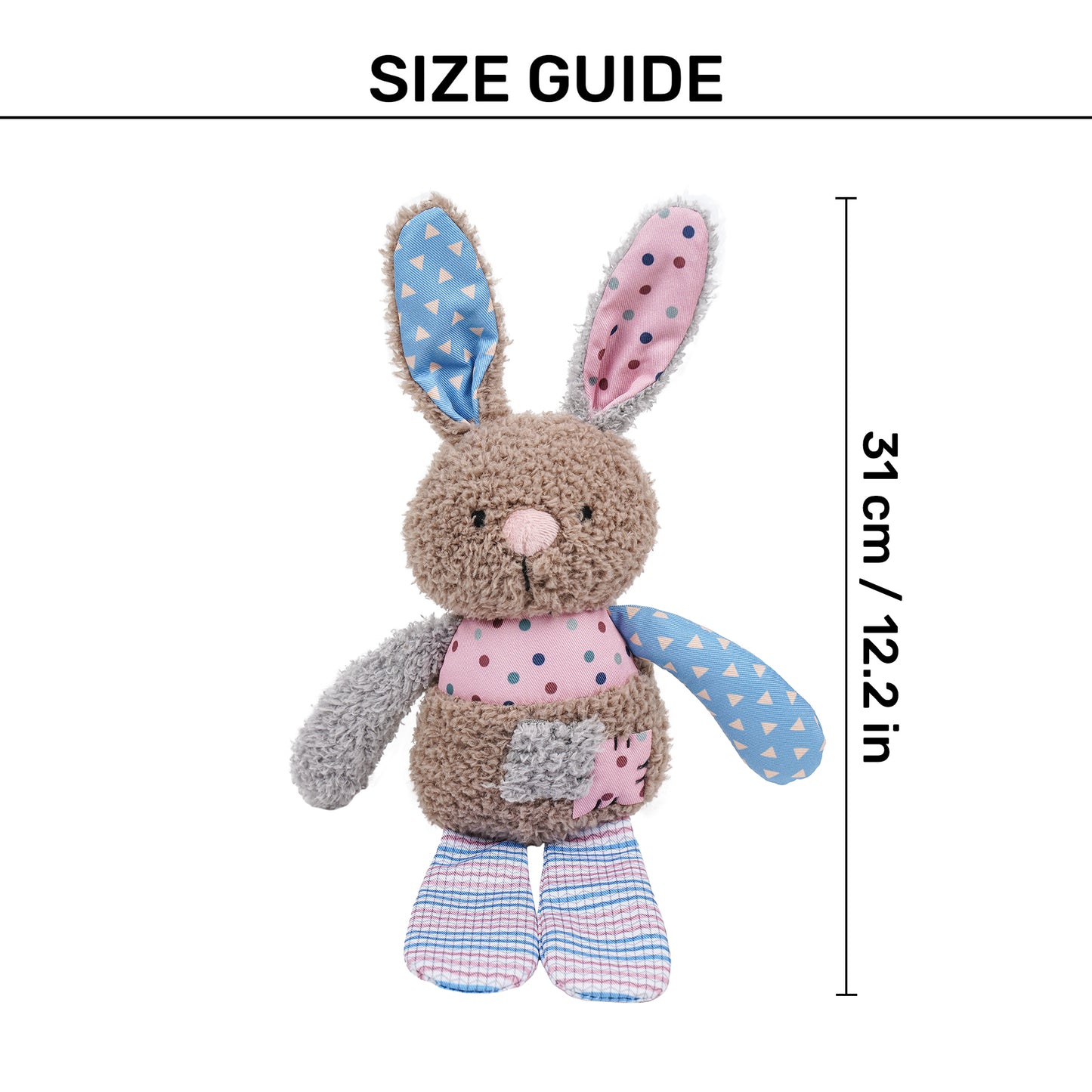 HUFT Patchy Bunny Squeaky Toy For Puppies & Small Dog - Multicolor - Heads Up For Tails