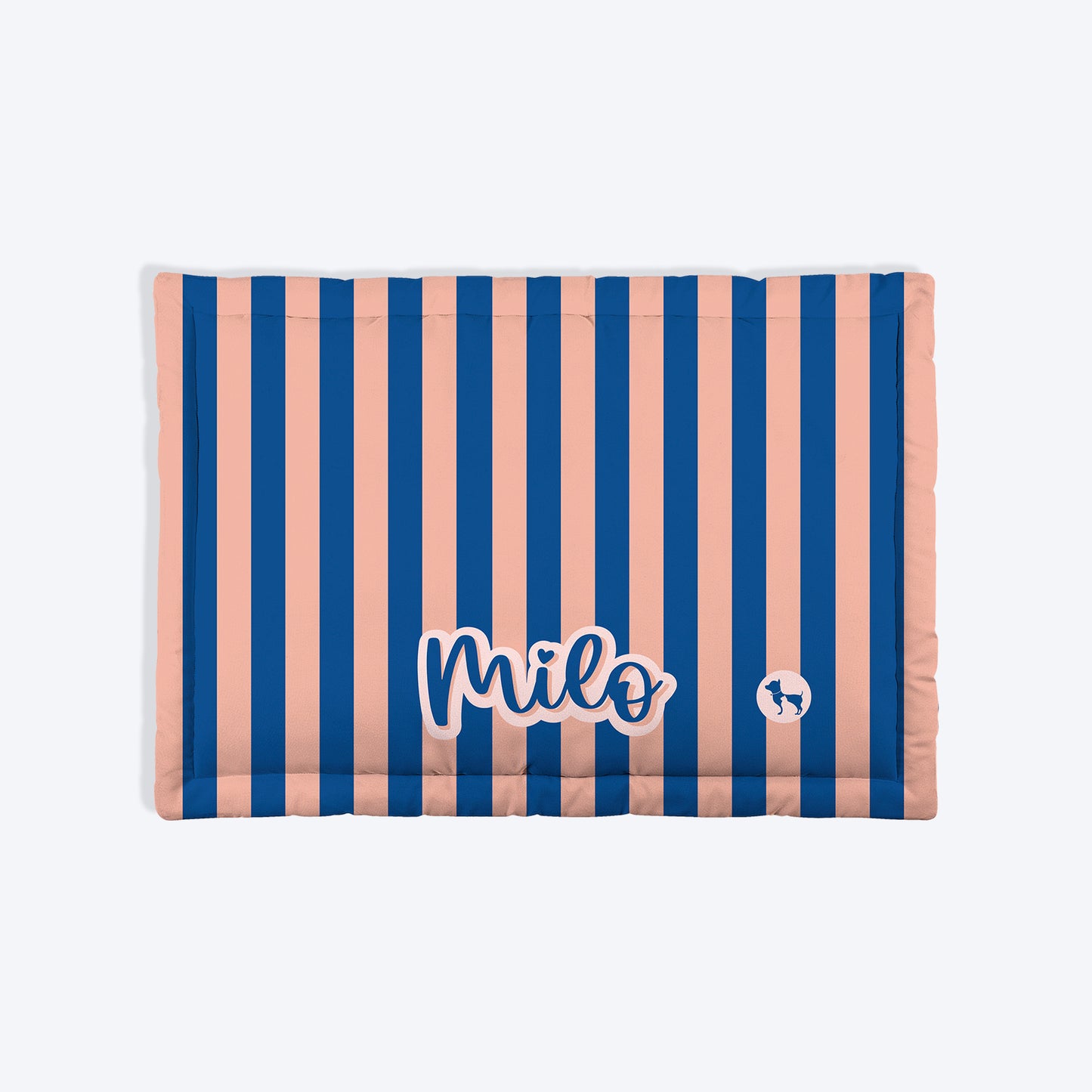 HUFT Personalised Happy Stripes Mat For Dog & Cat - Navy & Peach - Heads Up For Tails