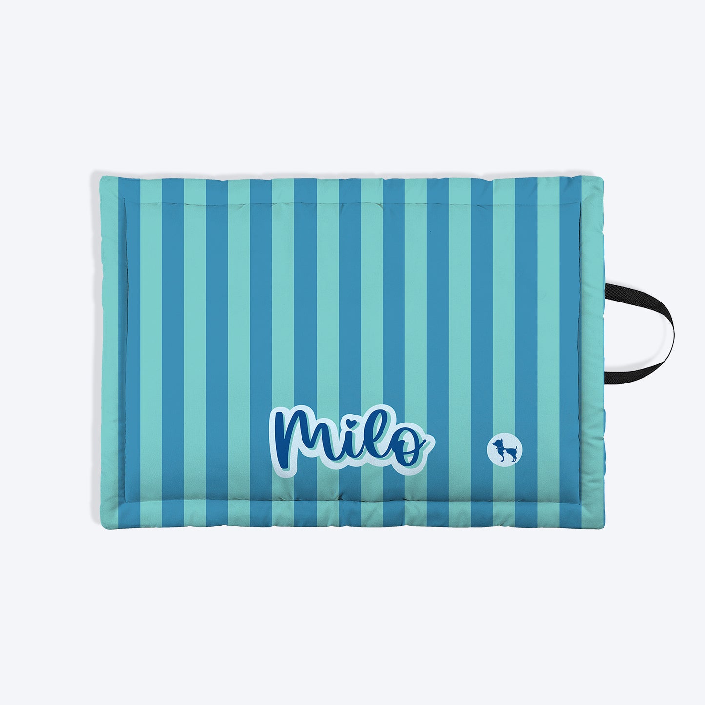 HUFT Personalised Happy Stripes Mat For Dog & Cat - Blue & Turquoise - Heads Up For Tails