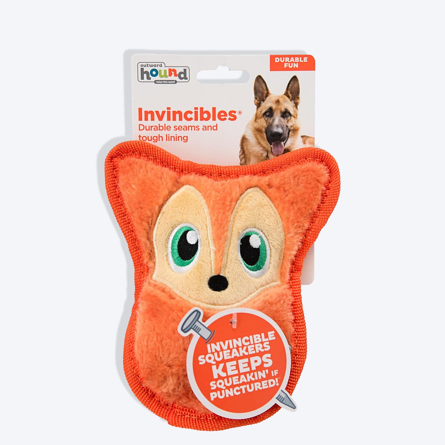 Outward Hound Fox Durablez Invincibles With Squeak Plush Toy For Dog - Heads Up For Tails