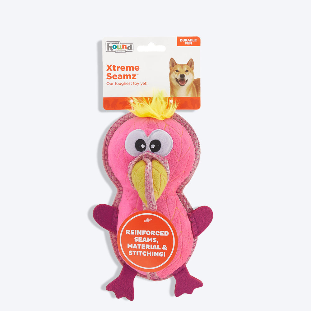 Outward Hound Flamingo Xtreme Seamz Plush Toy For Dog - Pink - M