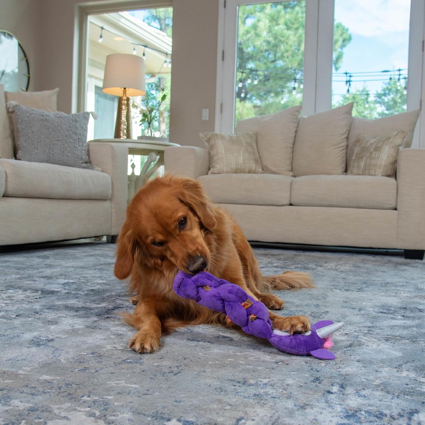 Outward Hound Twistiez Unicorn Plush With Interactive Toy For Dog - Purple - L - Heads Up For Tails