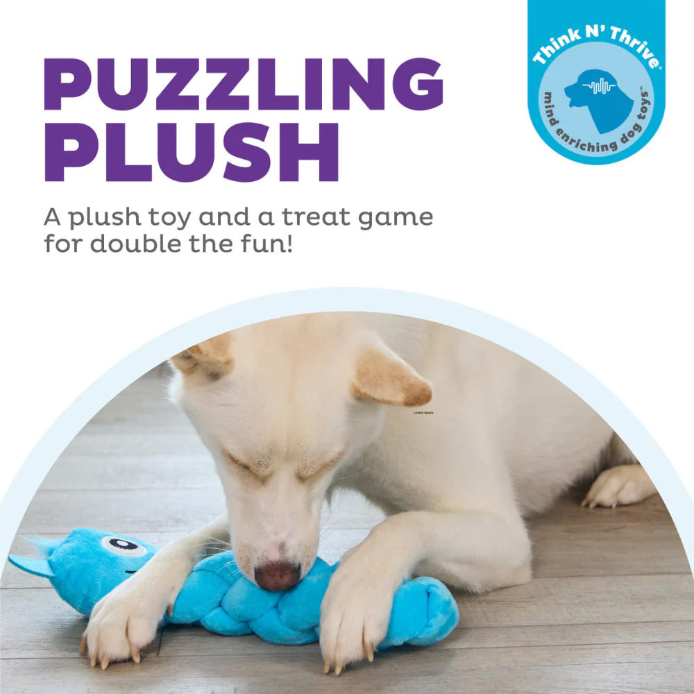 Outward Hound Twistiez Monster Plush With Interactive Toy For Dog - Blue - L - Heads Up For Tails
