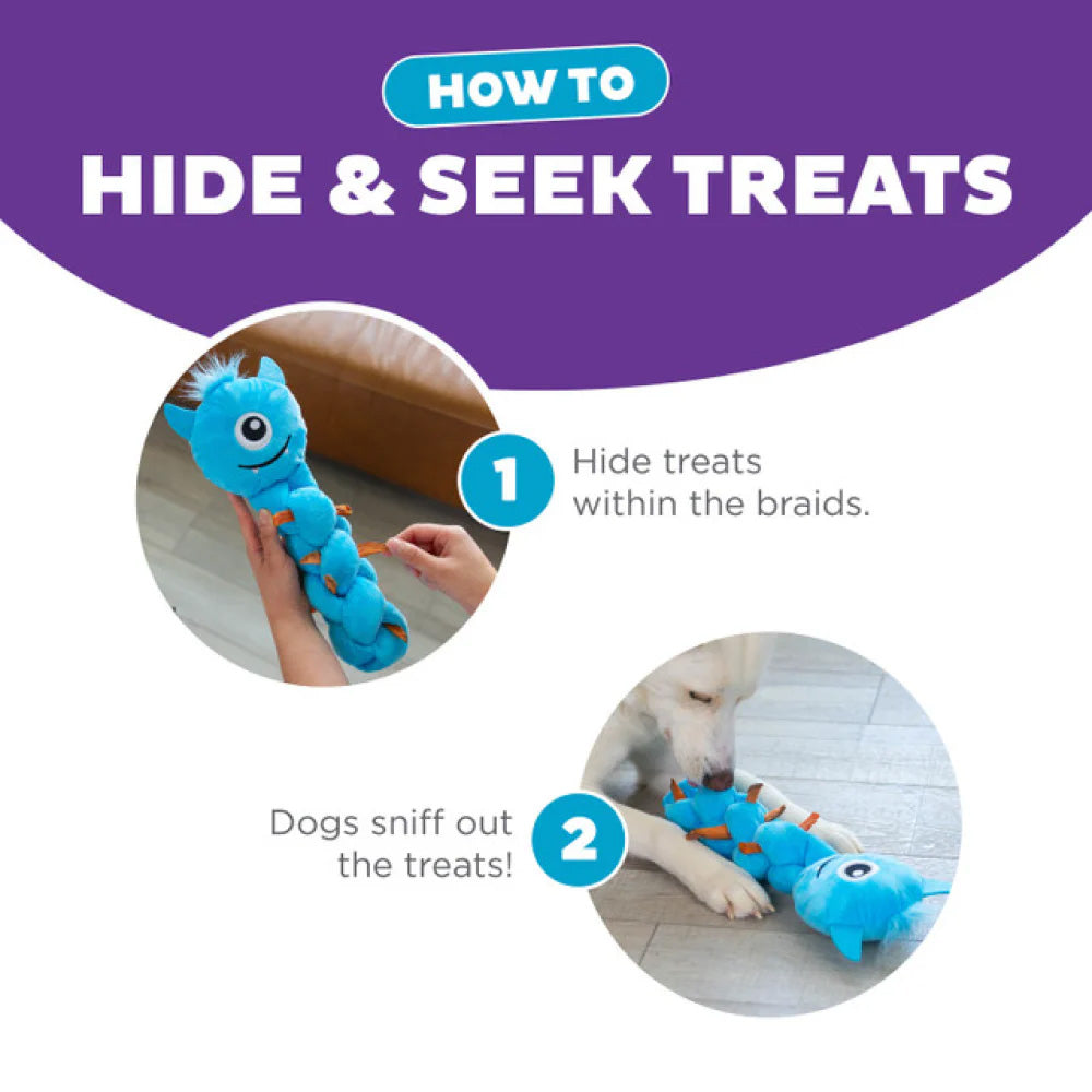 Outward Hound Twistiez Monster Plush With Interactive Toy For Dog - Blue - L - Heads Up For Tails