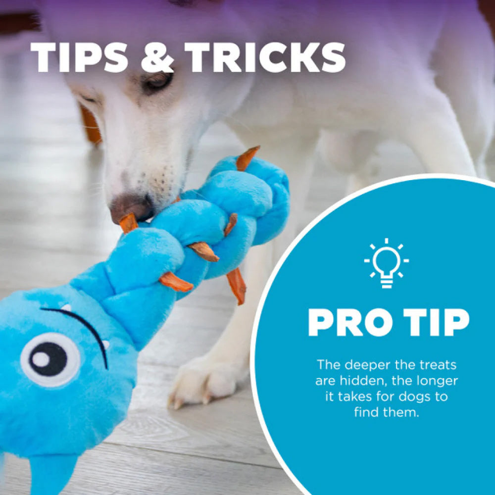 Outward Hound Twistiez Monster Plush With Interactive Toy For Dog - Blue - L - Heads Up For Tails