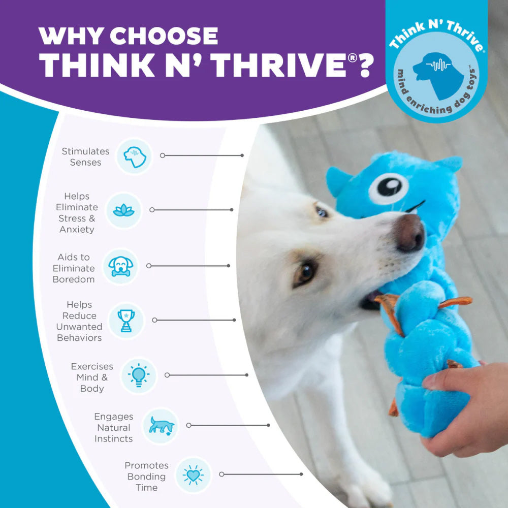 Outward Hound Twistiez Monster Plush With Interactive Toy For Dog - Blue - L - Heads Up For Tails