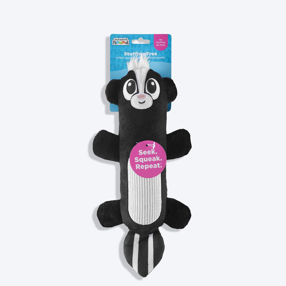 Outward Hound Skunk Stuffing-Free Big Squeak Plush Toy For Dog - Black