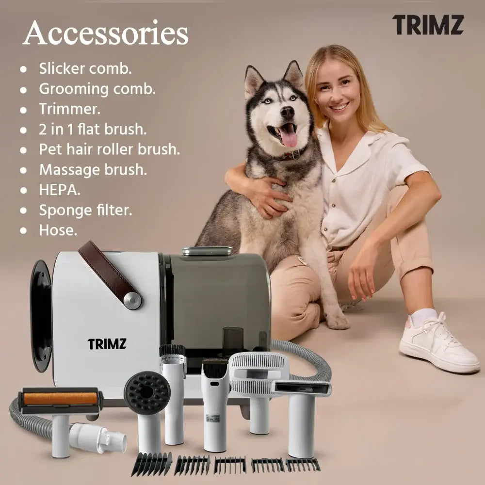 Trimz Pet Grooming Kit & Vacuum Suction For Dog & Cat - White - Heads Up For Tails
