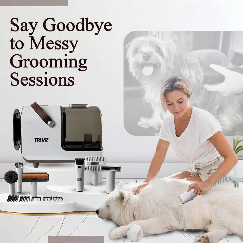 Trimz Pet Grooming Kit & Vacuum Suction For Dog & Cat - White - Heads Up For Tails
