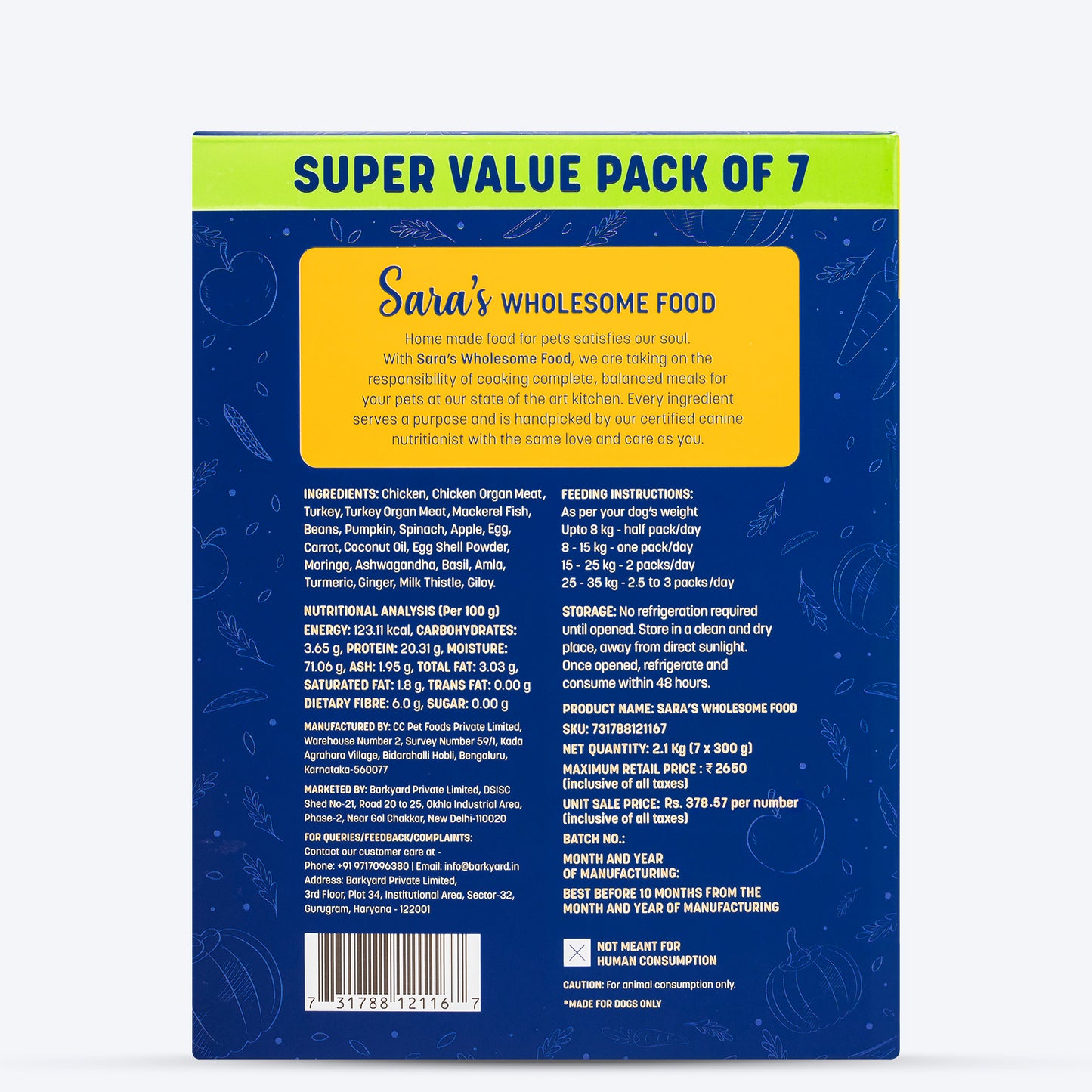 Sara's Wholesome Grain-Free Chicken And Turkey Dog Food - (7 x 300g) - Heads Up For Tails
