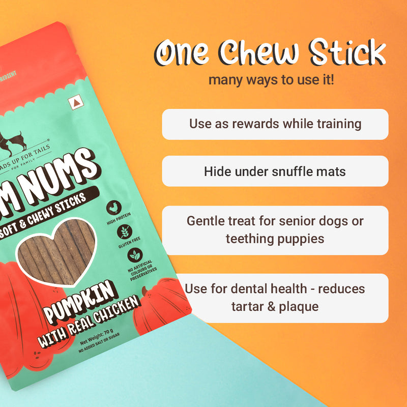 HUFT Yum Nums Soft & Chewy Sticks Pumpkin with Real Chicken Treat For Dogs - 70 g - Heads Up For Tails
