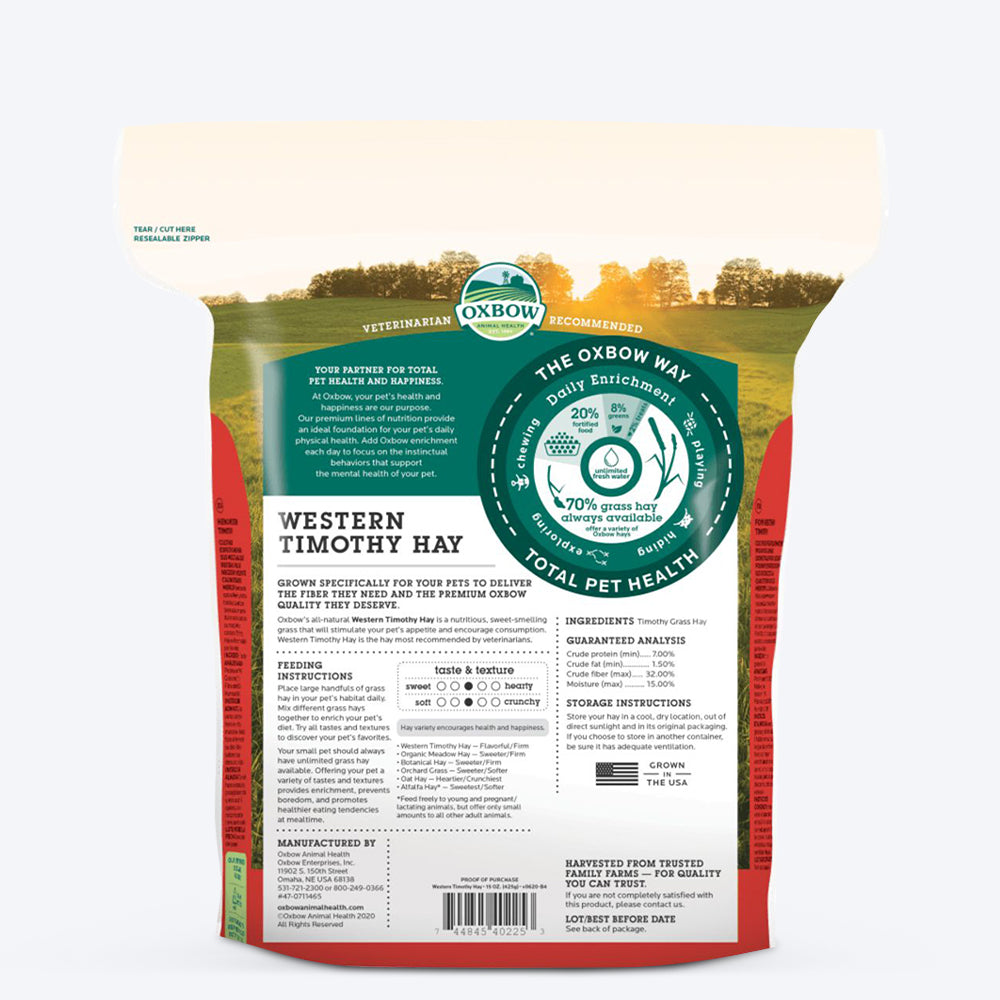 Oxbow Western Timothy Dry Hay (Grass) For Small Animals - Heads Up For Tails