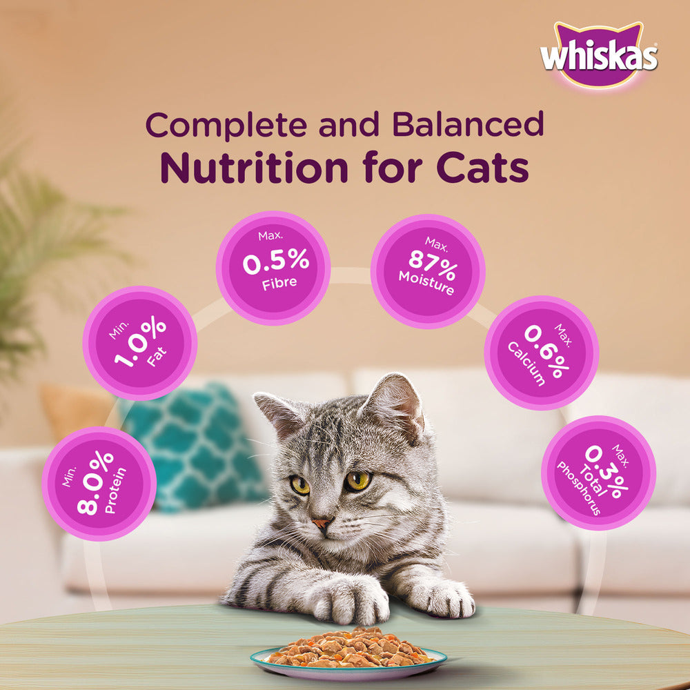 Whiskas Tasty Mix Wet Food Made With Real Fish(Tuna), Chicken & Carrot in Gravy For Adult (1+ year) Cat - 70 gm Pack - Heads Up For Tails