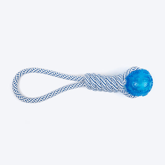 TLC Loop With Ball Rope Toy For Dog - Navy & White - Heads Up For Tails