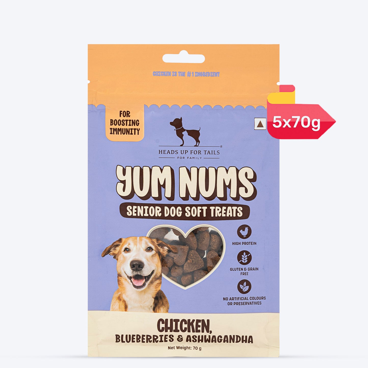 HUFT Yum Nums Senior Dog Treats Soft & Chewy Sticks Blueberries & Ashwagandha With Chicken - 70 gm