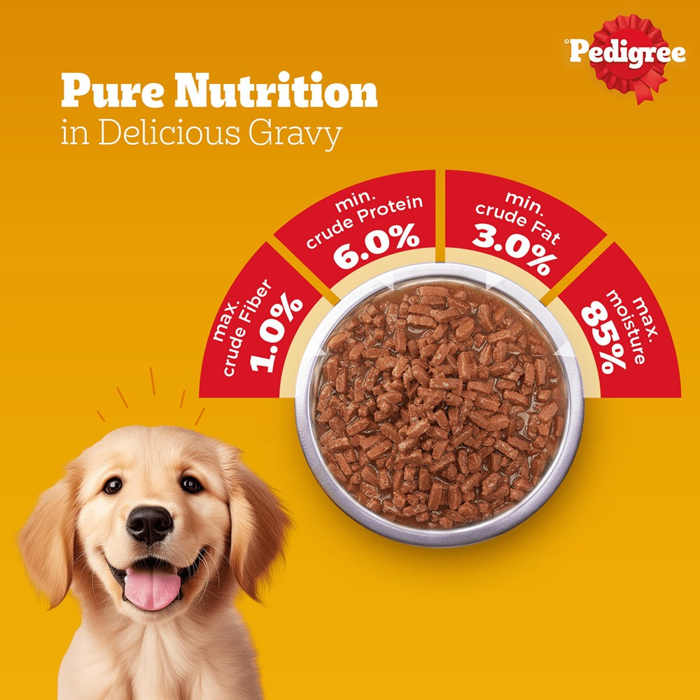 Pedigree Chicken & Liver Chunks In Gravy New Born Puppy Wet Food - 2.1 kg (30x0.07 kg) - Heads Up For Tails