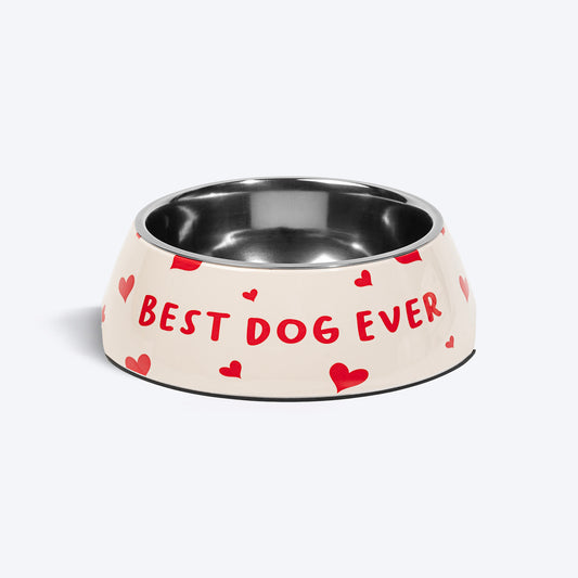 HUFT Best Dog Ever Printed Melamine Bowl With Steel Inserts For Dog - Beige - Heads Up For Tails