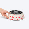 HUFT Best Dog Ever Printed Melamine Bowl With Steel Inserts For Dog - Beige - Heads Up For Tails