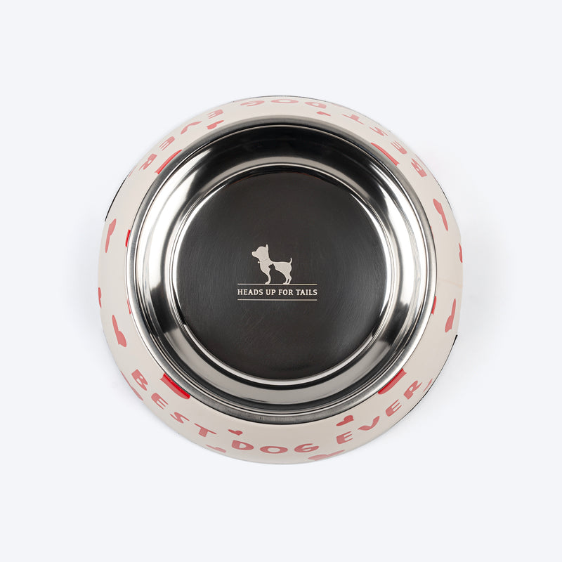 HUFT Best Dog Ever Printed Melamine Bowl With Steel Inserts For Dog - Beige - Heads Up For Tails