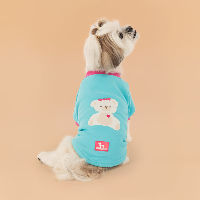 HUFT Happy Teddy Sweatshirt For Small Dog - Turquoise Blue - Heads Up For Tails