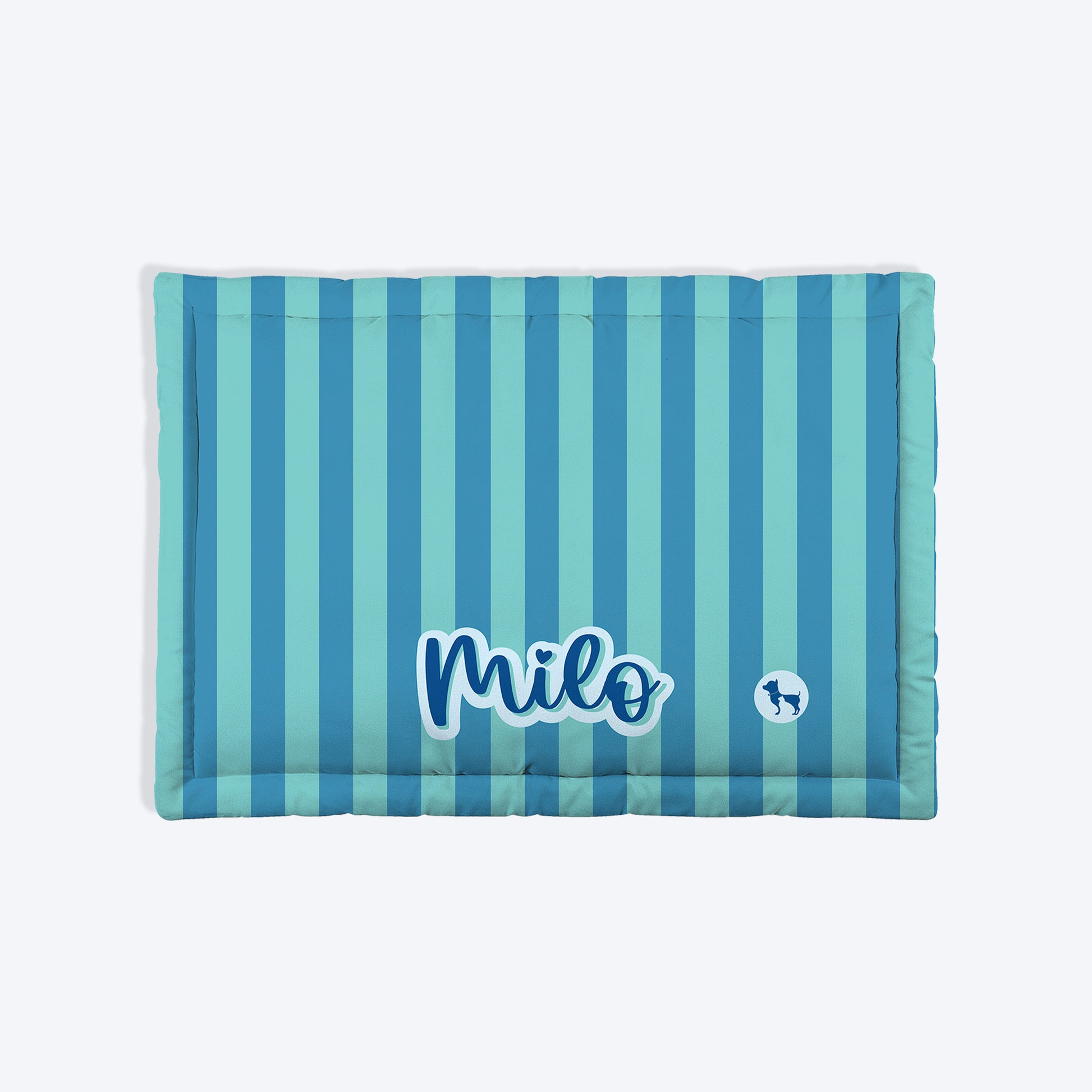 HUFT Personalised Happy Stripes Mat For Dog & Cat - Blue & Turquoise - Heads Up For Tails