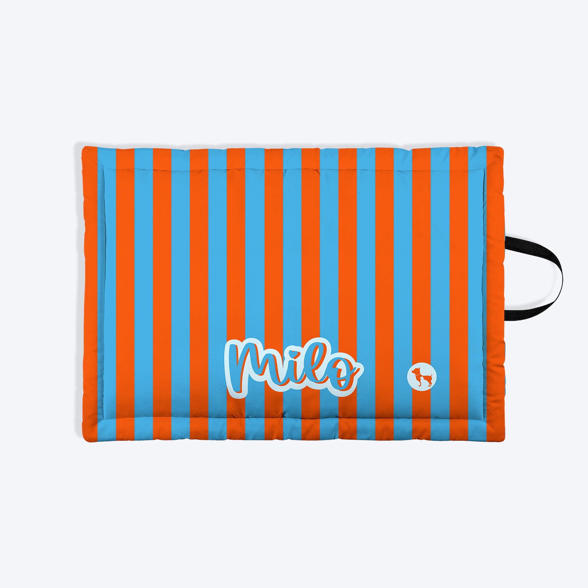 HUFT Personalised Happy Stripes Mat For Dog & Cat - Blue & Orange - Heads Up For Tails