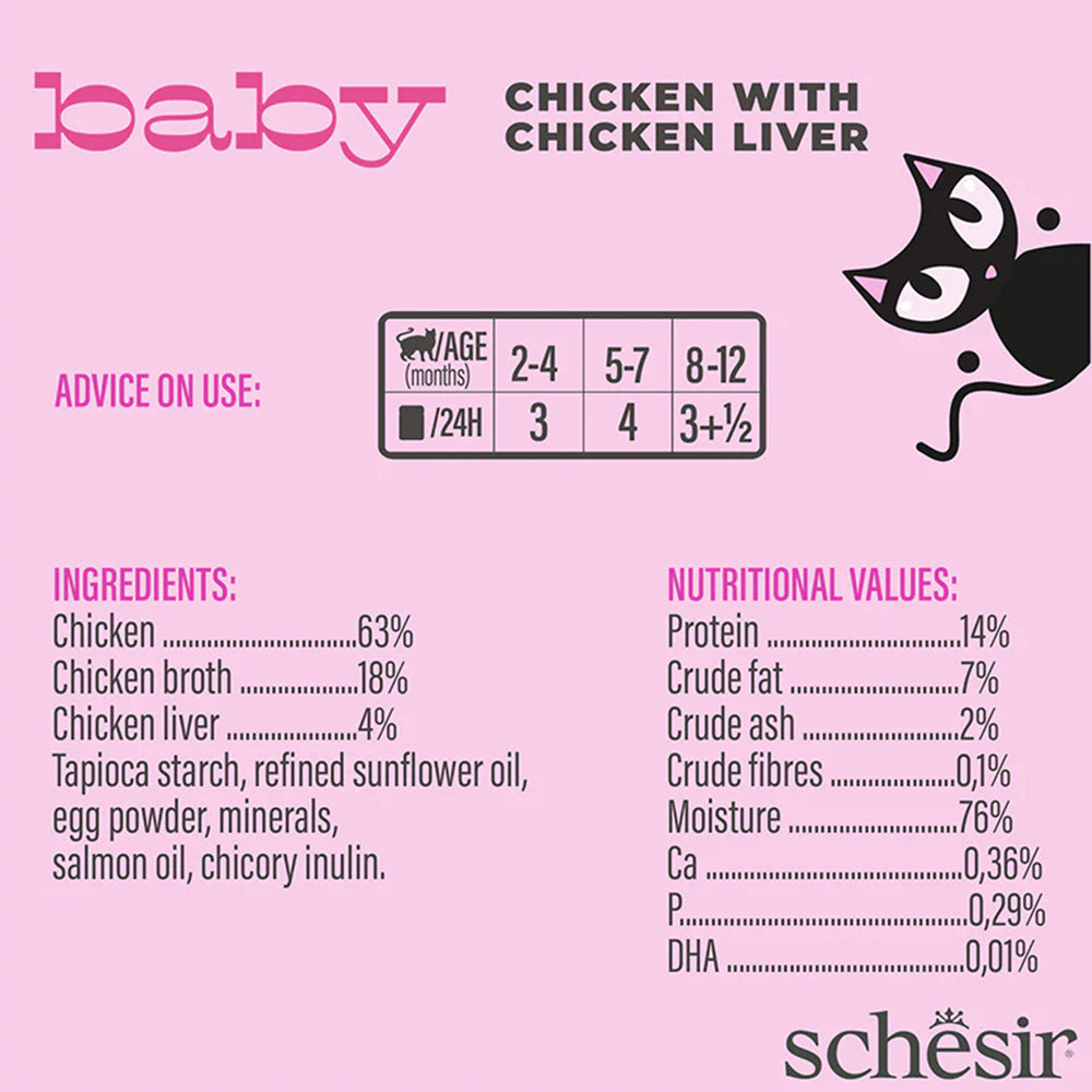 Schesir Baby Chicken With Chicken Liver In Broth Wet Food For Kitten - 70 gm - Heads Up For Tails