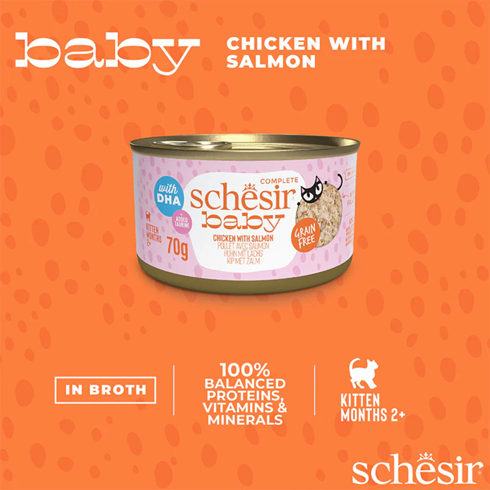 Schesir Baby Chicken With Salmon In Broth Wet Food For Kitten - 70 gm - Heads Up For Tails