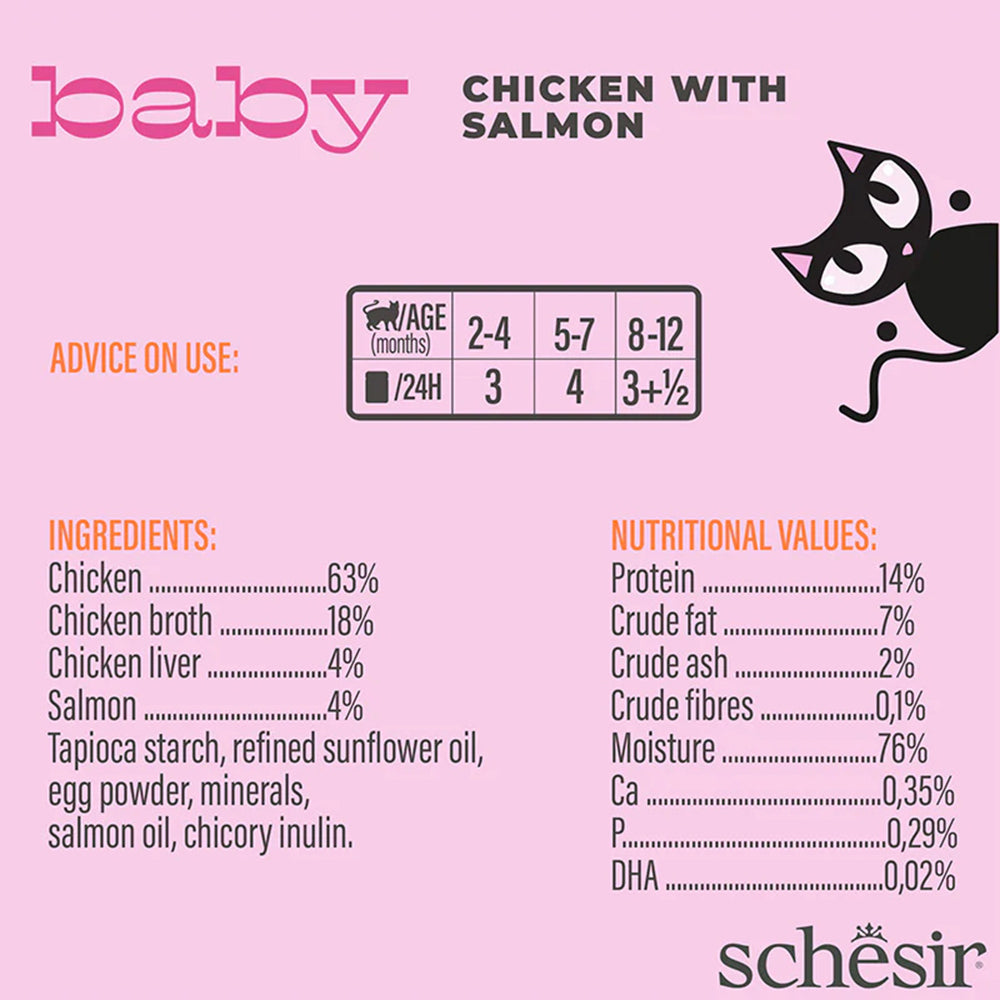 Schesir Baby Chicken With Salmon In Broth Wet Food For Kitten - 70 gm - Heads Up For Tails