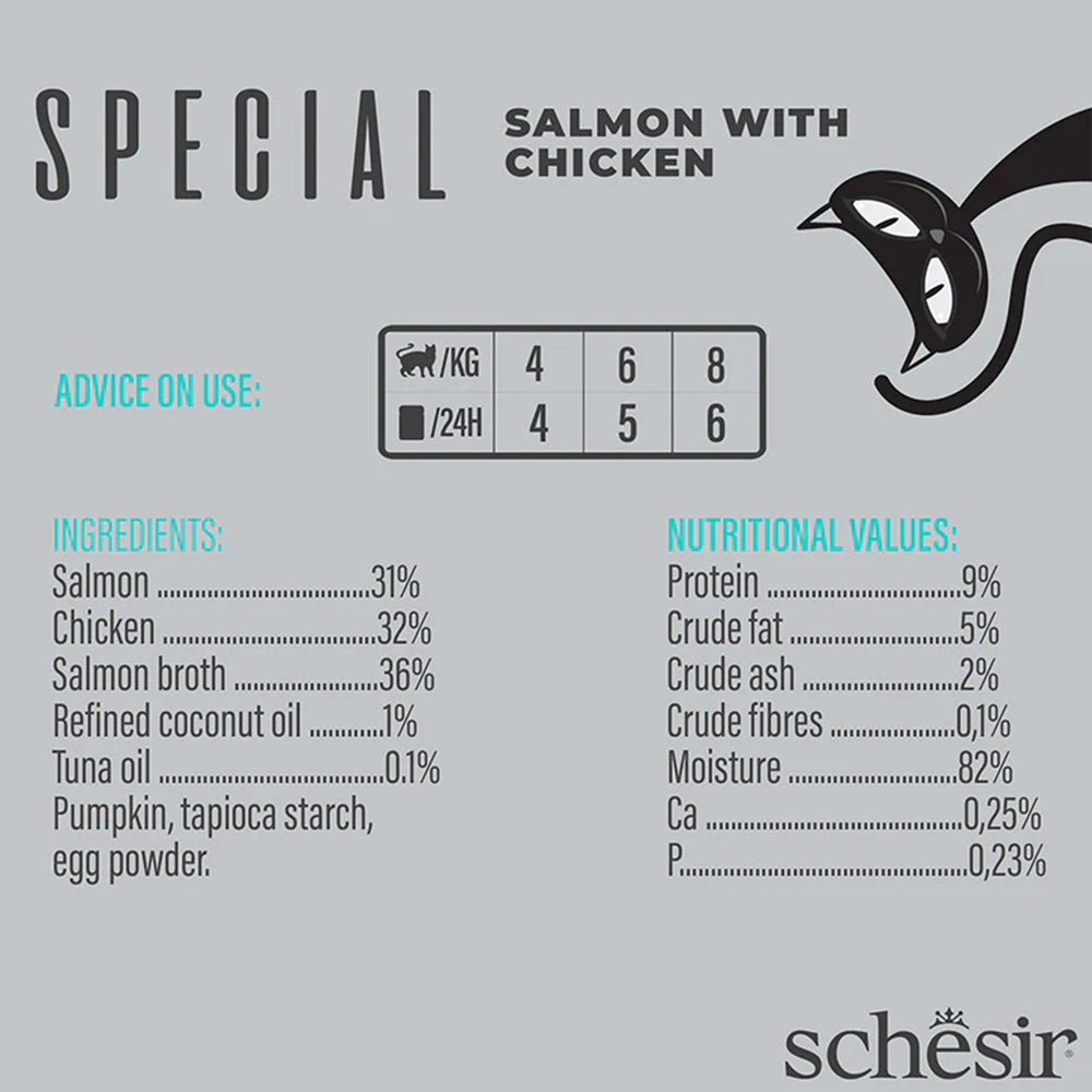 Schesir Special Mousse Skin & Coat Salmon With Chicken Wet Food For Adult Cat - 70 gm - Heads Up For Tails