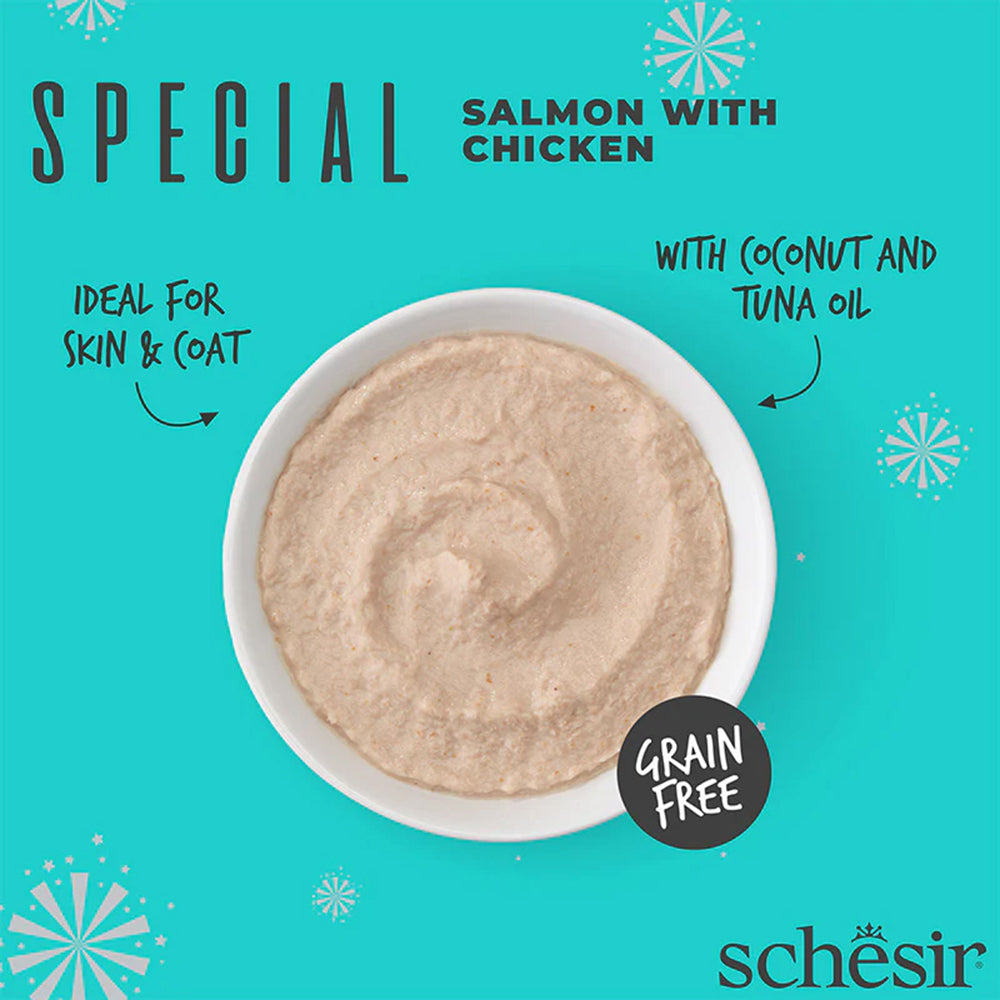 Schesir Special Mousse Skin & Coat Salmon With Chicken Wet Food For Adult Cat - 70 gm - Heads Up For Tails