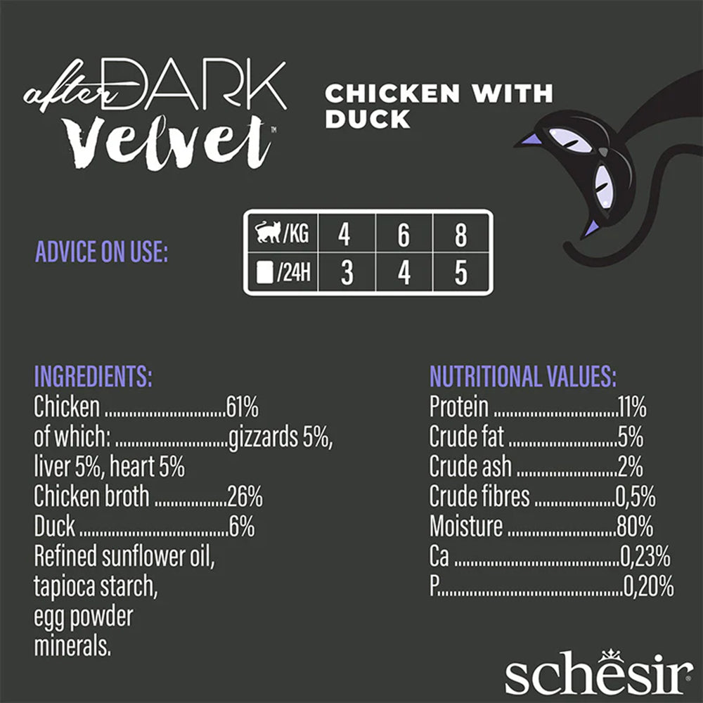 Schesir After Dark Velvet Mousse Chicken With Duck Wet Food For Adult Cat - 80 gm - Heads Up For Tails