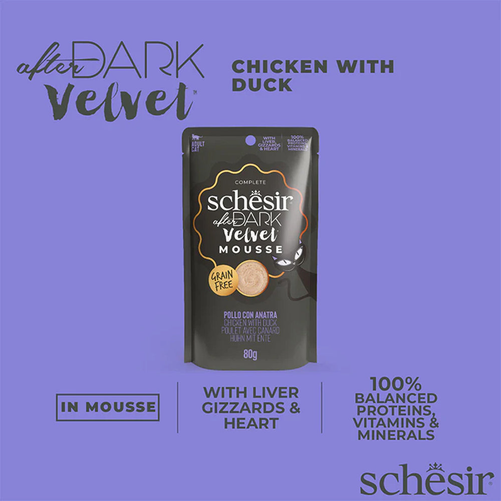 Schesir After Dark Velvet Mousse Chicken With Duck Wet Food For Adult Cat - 80 gm - Heads Up For Tails