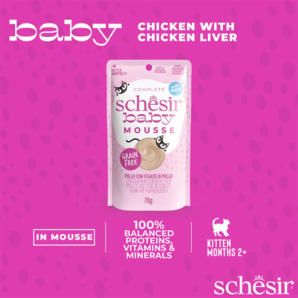 Schesir Baby Mousse Chicken With Chicken Liver Wet Food For Kitten - 70 gm - Heads Up For Tails