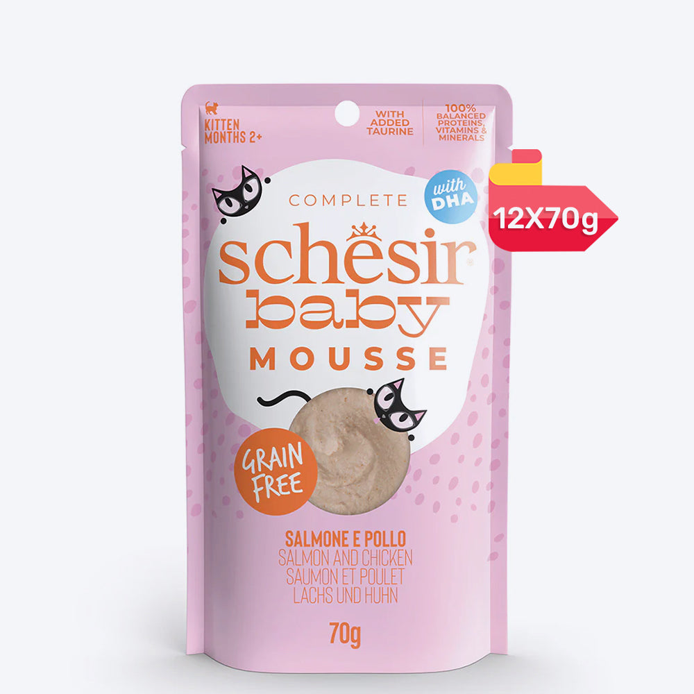 Schesir Baby Mousse Salmon & Chicken Wet Food For Kitten - 70 gm - Heads Up For Tails