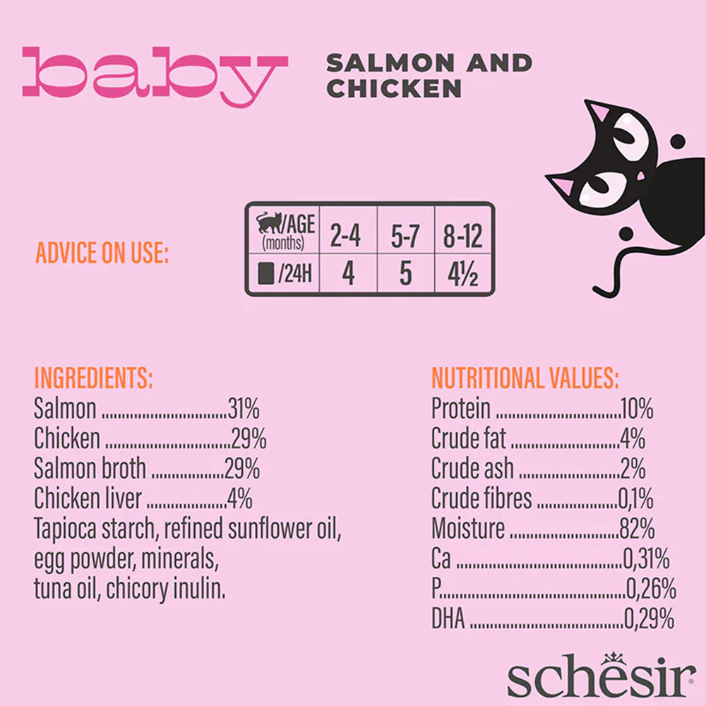 Schesir Baby Mousse Salmon & Chicken Wet Food For Kitten - 70 gm - Heads Up For Tails