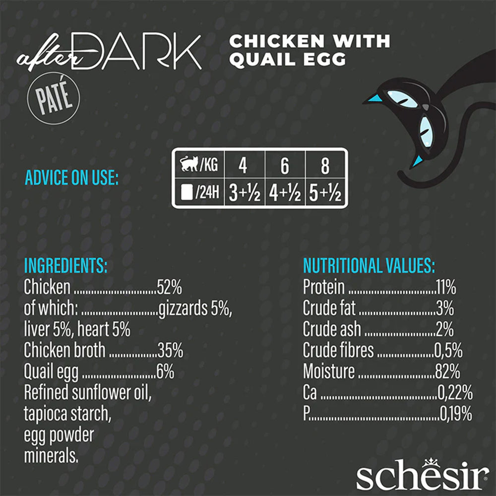 Schesir After Dark Chicken With Quail Egg Pate Wet Food For Adult Cat - 80 gm - Heads Up For Tails
