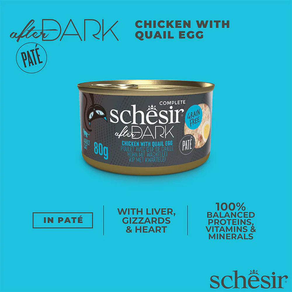 Schesir After Dark Chicken With Quail Egg Pate Wet Food For Adult Cat - 80 gm - Heads Up For Tails