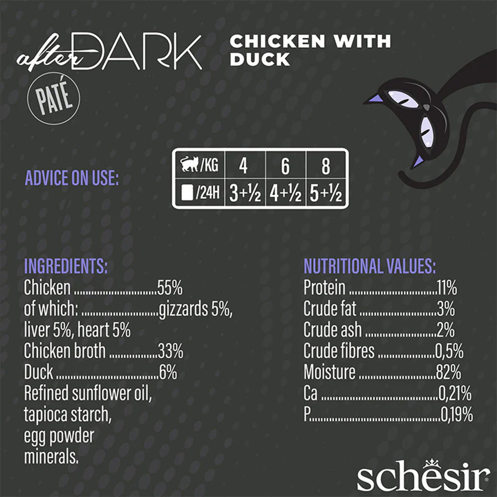Schesir After Dark Chicken With Duck Pate Adult Cat Wet Food - 80 gm - Heads Up For Tails