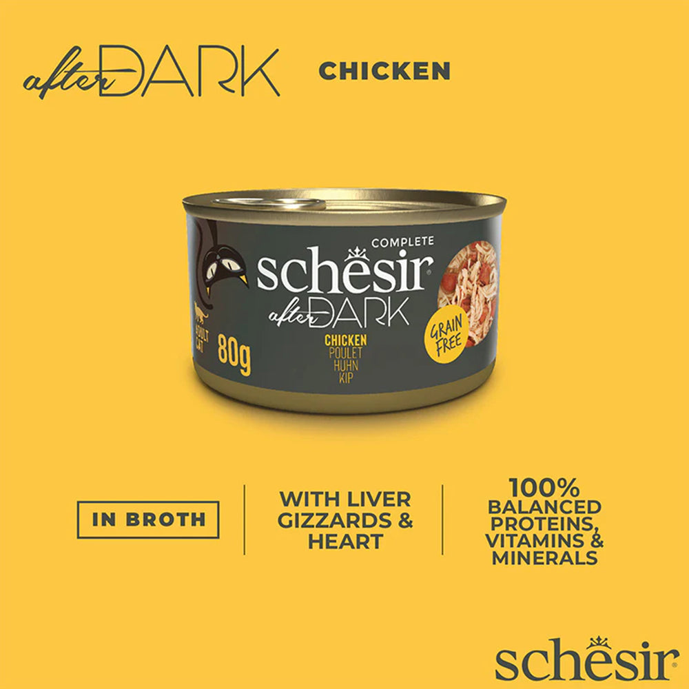 Schesir After Dark Chicken In Broth Wet Food For Adult Cat - 80 gm - Heads Up For Tails