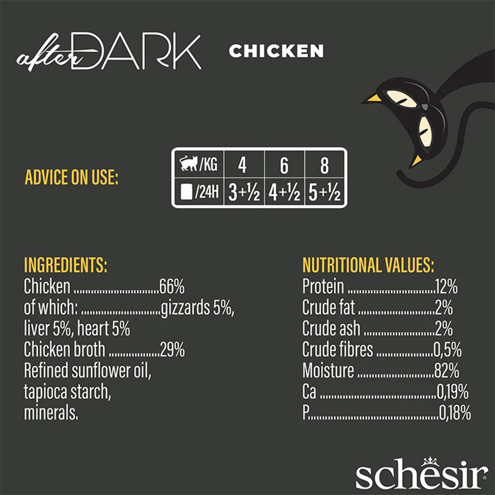 Schesir After Dark Chicken In Broth Wet Food For Adult Cat - 80 gm - Heads Up For Tails
