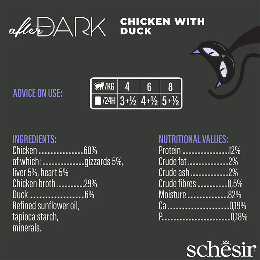 Schesir After Dark Chicken With Duck In Broth Wet Food For Adult Cat - 80 gm - Heads Up For Tails
