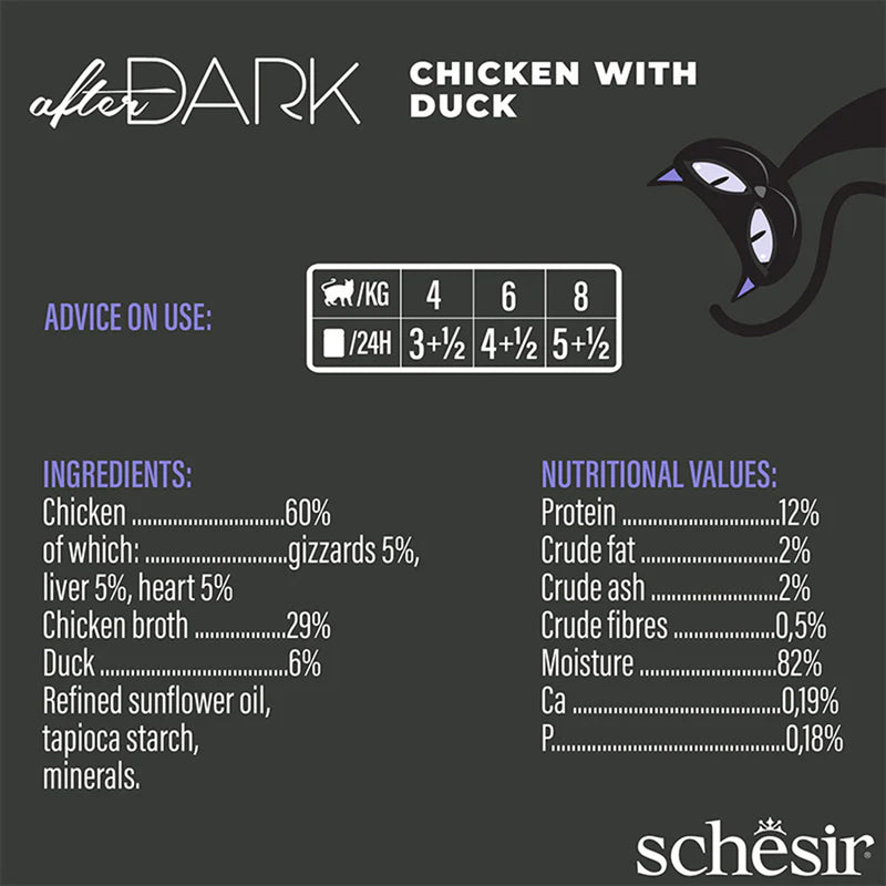 Schesir After Dark Chicken With Duck In Broth Wet Food For Adult Cat - 80 gm - Heads Up For Tails
