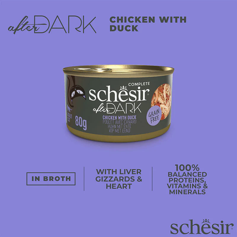 Schesir After Dark Chicken With Duck In Broth Wet Food For Adult Cat - 80 gm - Heads Up For Tails